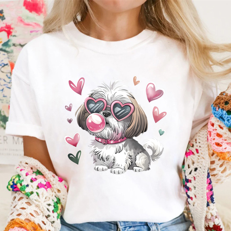 Cute Dog With Heart Sunglasses And Bubble Gum Unisex Classic T-shirt