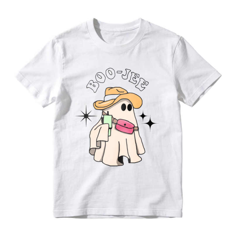 Boo Jet Ghost Wearing Cowboy Hat And Fanny Pack With Sparkles Graphic T-shirt