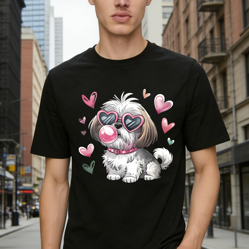 Cute Dog With Heart Sunglasses And Bubble Gum Unisex Classic T-shirt