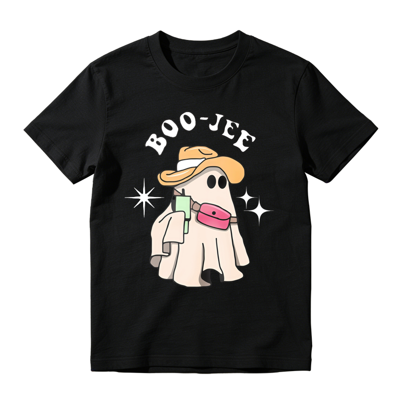 Boo Jet Ghost Wearing Cowboy Hat And Fanny Pack With Sparkles Graphic T-shirt