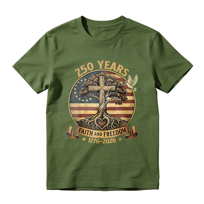 250 Years Faith And Freedom Tree Cross American Flag Unisex Classic T-shirt