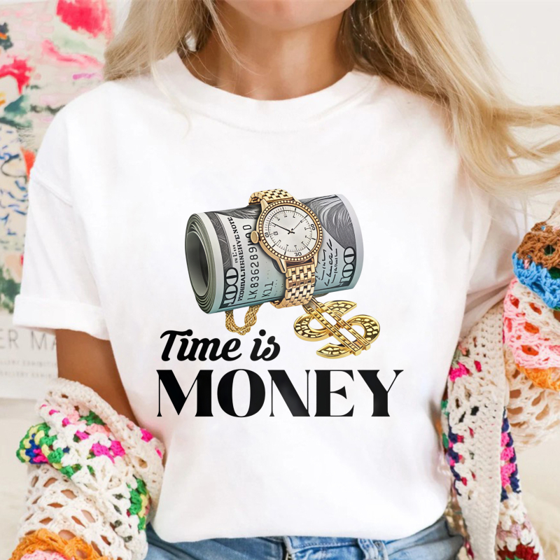 Money Roll With Clock And Dollar Sign Time Is Money Unisex Classic T-shirt