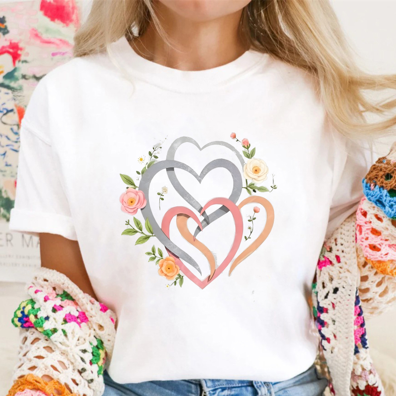 Interlocking Hearts With Flowers Unisex Classic T-shirt