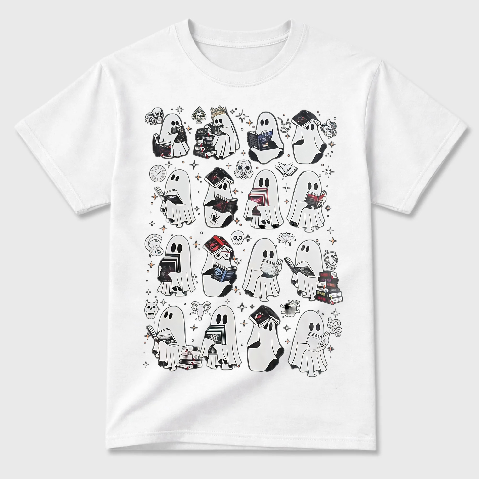 Cute Spooky Reading Ghosts T Shirt Book Lover Halloween Graphic Tee