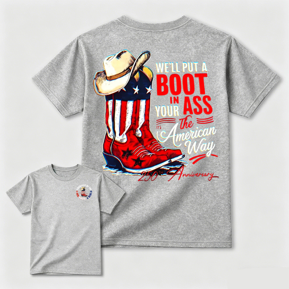 Retro Patriotic Cowboy Boots Statement Crewneck T-Shirt