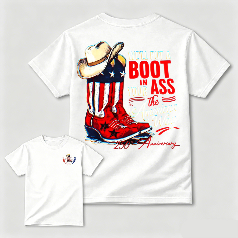 Retro Patriotic Cowboy Boots Statement Crewneck T-Shirt