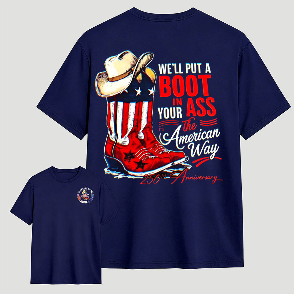 Retro Patriotic Cowboy Boots Statement Crewneck T-Shirt