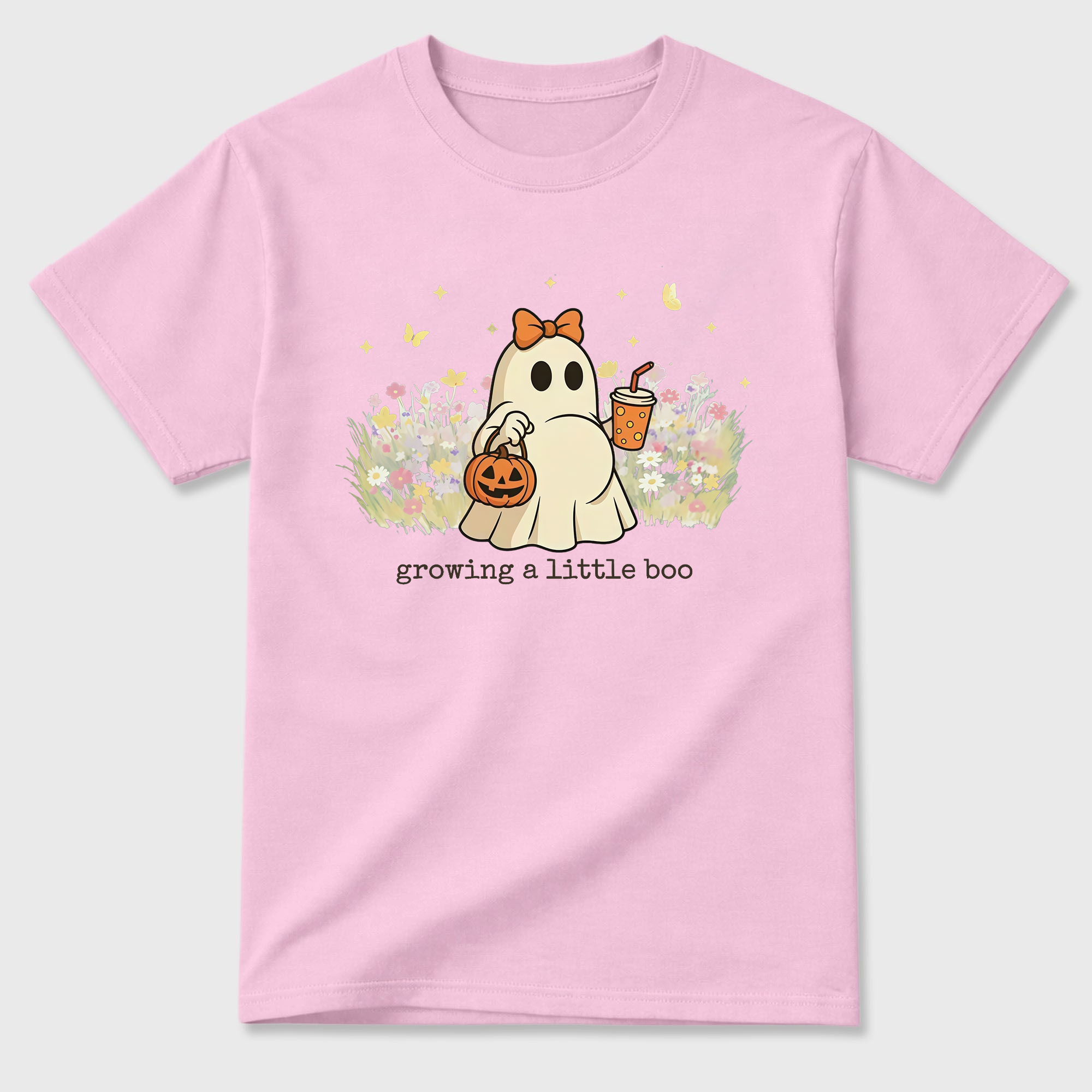 Growing A Little Boo Cute Ghost T Shirt Floral Halloween Pregnancy Graphic Tee