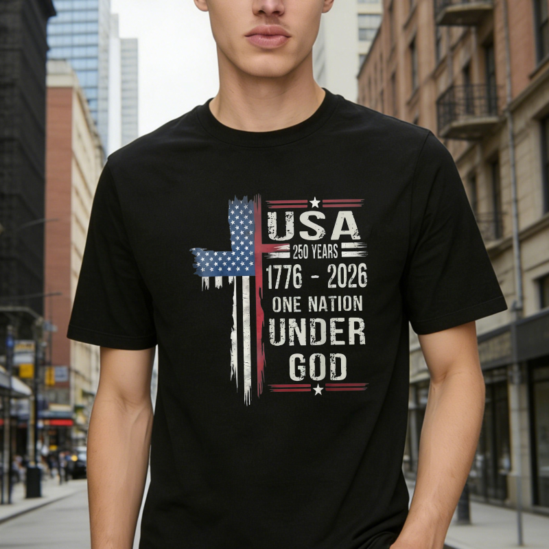 Usa Flag Cross 250 Years 1776 2026 One Nation Under God Unisex Classic T-shirt