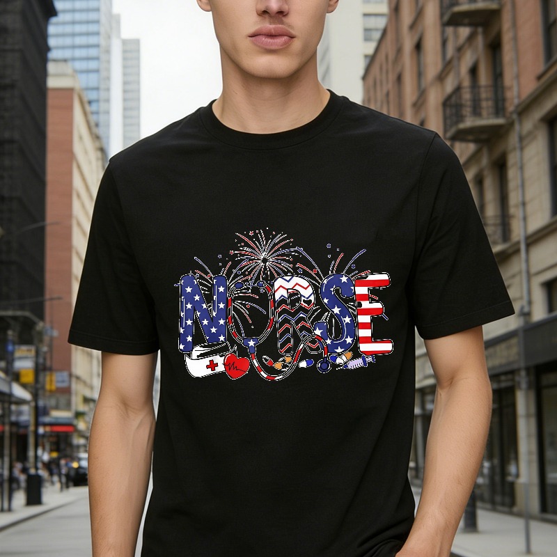 Nurse With American Flag And Fireworks Design Unisex Classic T-shirt