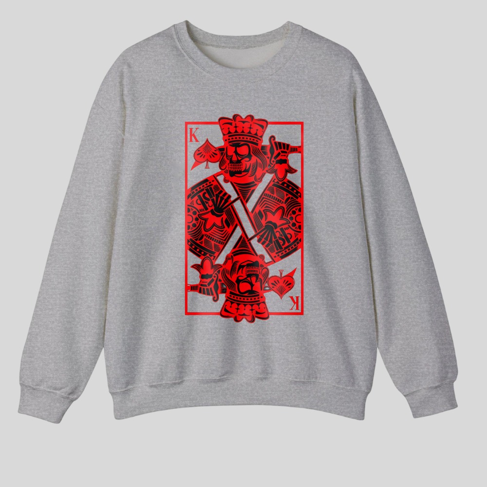 Red King Card Design With Crown And Crossed Swords tshirt 100% cotton
