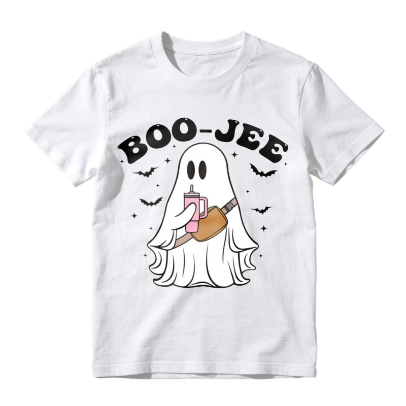 Cute Ghost Holding Bubble Tea Boo Jee Halloween Graphic T-shirt