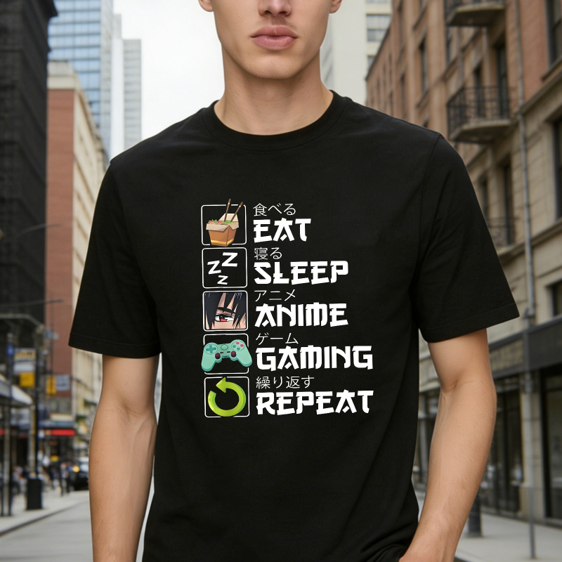 Eat Sleep Anime Gaming Repeat Pattern Unisex Classic T-shirt