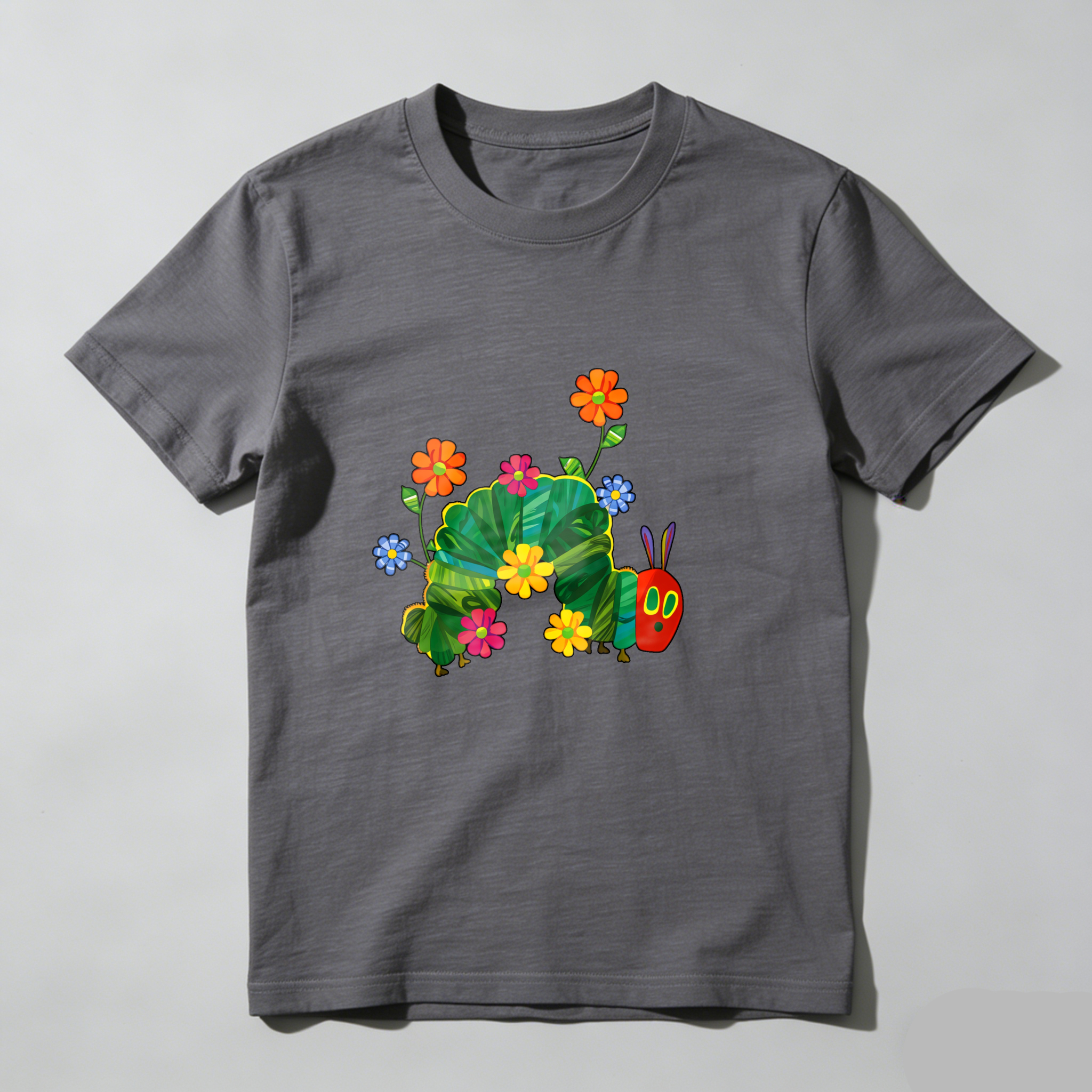 Colorful Caterpillar With Flowers And Leaves tshirt 100% cotton
