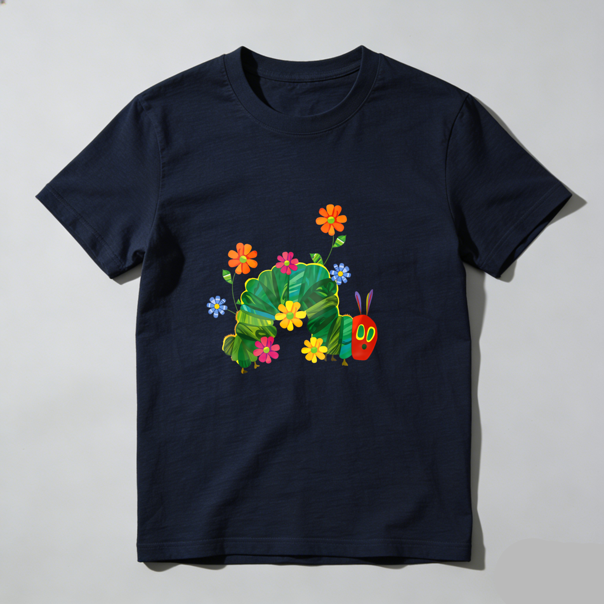 Colorful Caterpillar With Flowers And Leaves tshirt 100% cotton