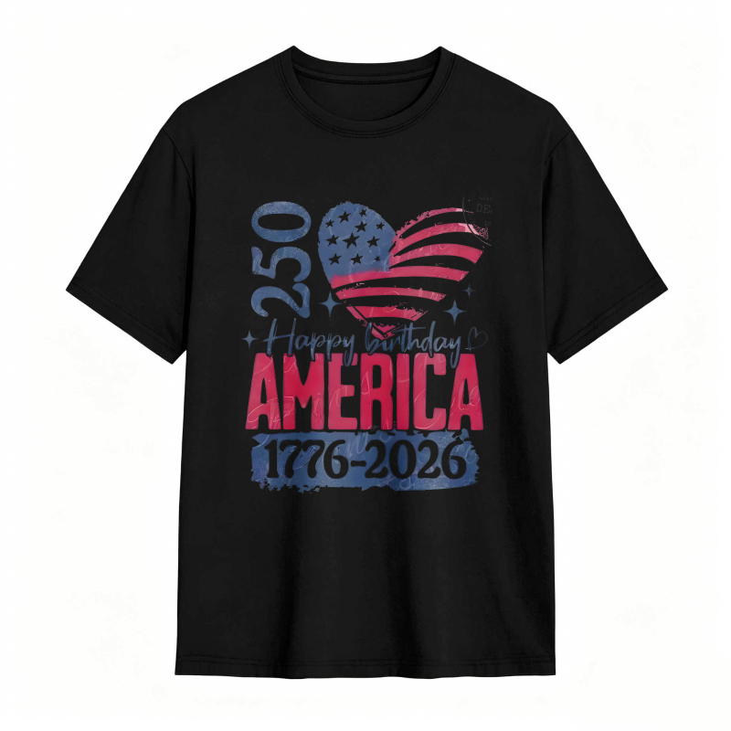 250th Birthday America 1776 2026 Patriotic Heart Flag Design T-shirt