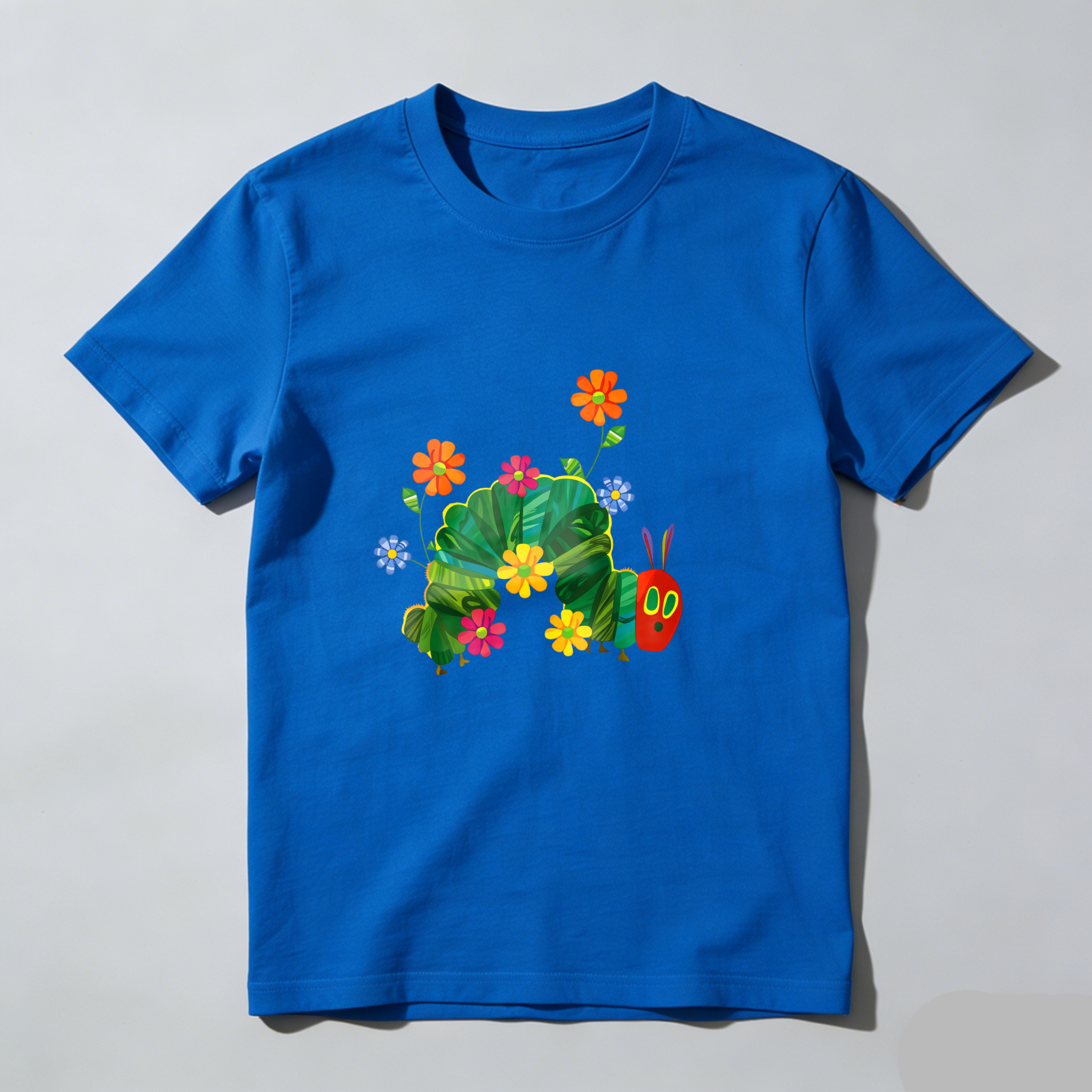 Colorful Caterpillar With Flowers And Leaves tshirt 100% cotton