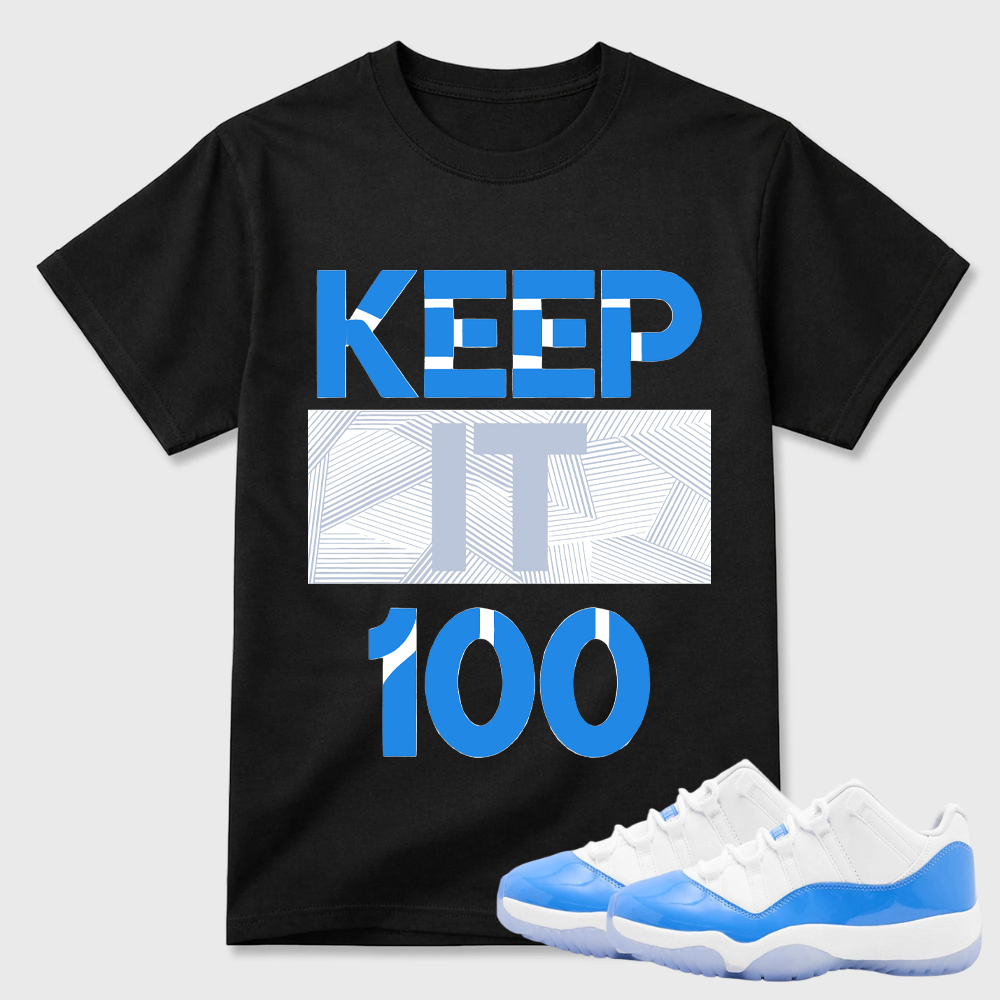 "Keep It 100" Blue Geometric Pattern Air Jordan 11 Pairing Tee