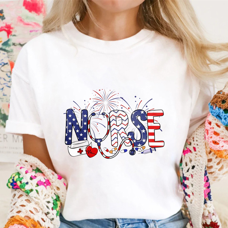 Nurse With American Flag And Fireworks Design Unisex Classic T-shirt