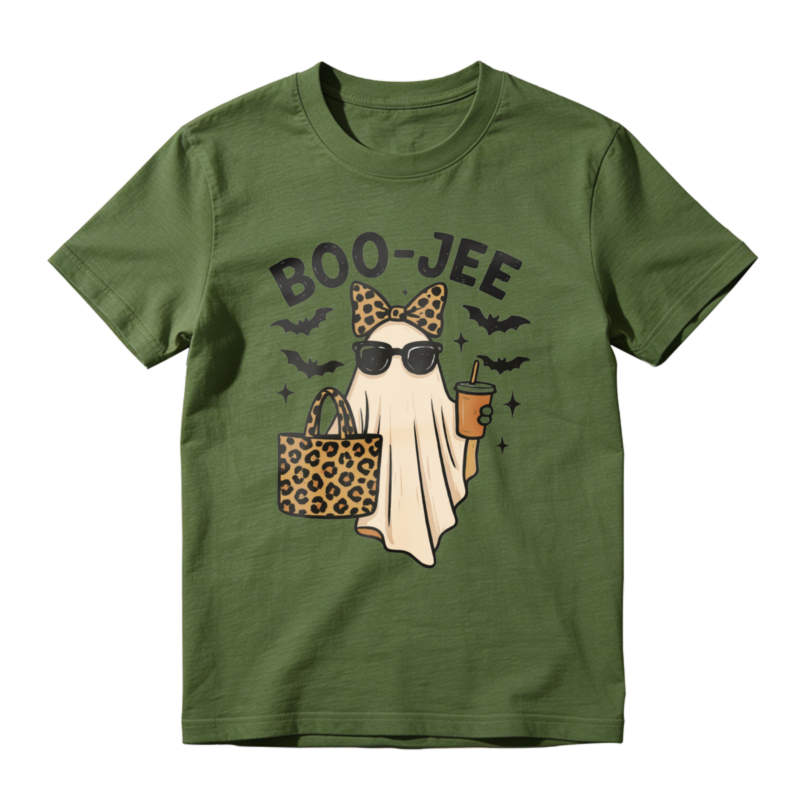 Boo Jee Leopard Print Ghost With Sunglasses And Coffee Cup Halloween Funny T-shirt