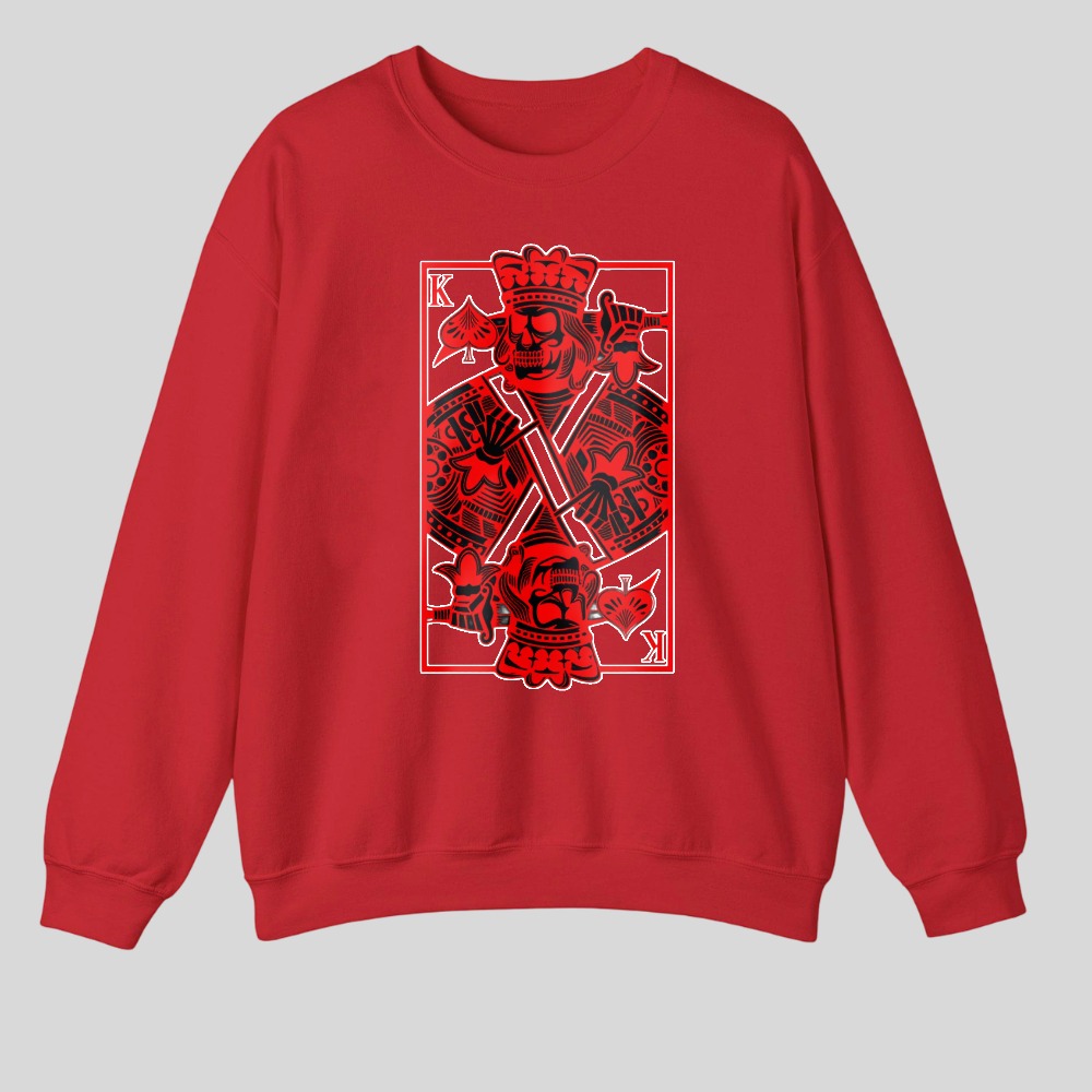 Red King Card Design With Crown And Crossed Swords tshirt 100% cotton