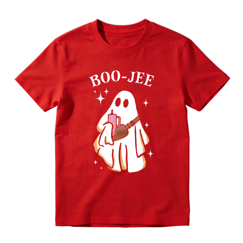 Boo Jee Ghost Holding Pink Drink And Brown Bag Funny Halloween T-shirt