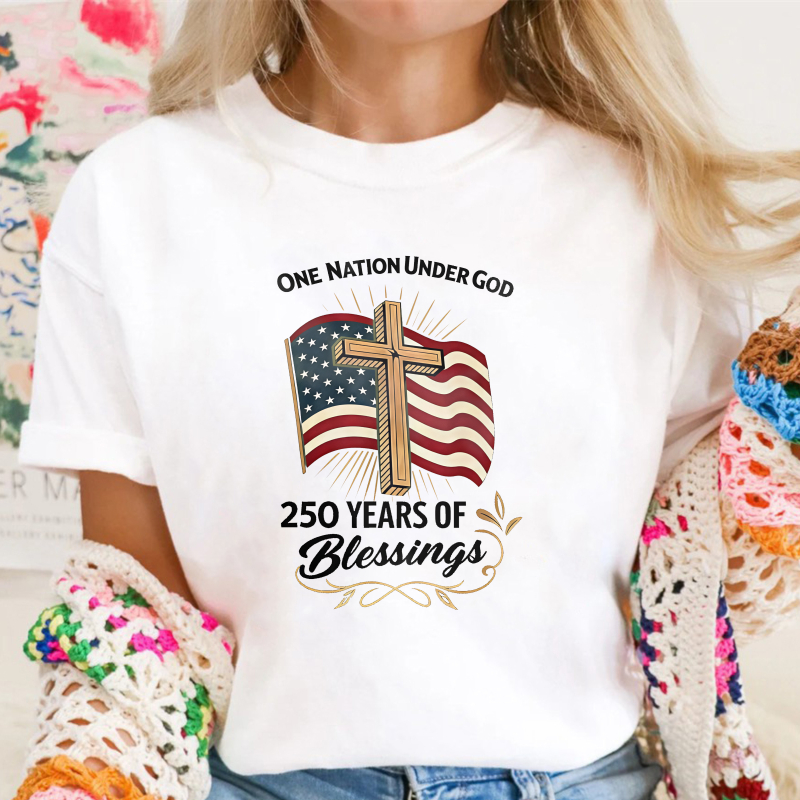 One Nation Under God American Flag Cross 250 Years Of Blessings Unisex Classic T-shirt