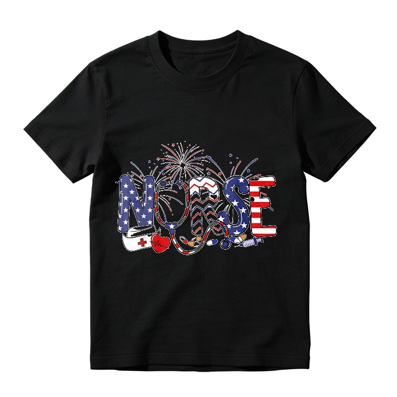 Nurse With American Flag And Fireworks Design Unisex Classic T-shirt