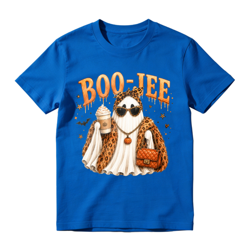 Boo Jee Leopard Print Ghost With Sunglasses Coffee And Handbag Halloween T-shirt