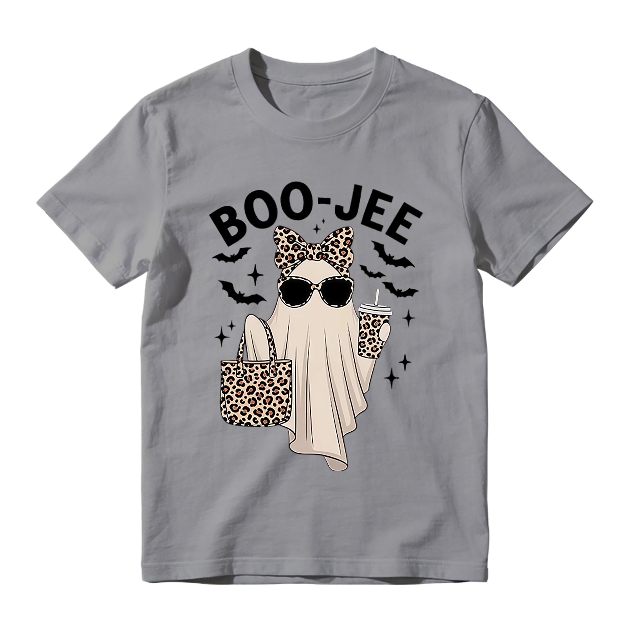 Boo Jee Leopard Print Ghost T Shirt Spooky Cute Halloween Graphic Tee