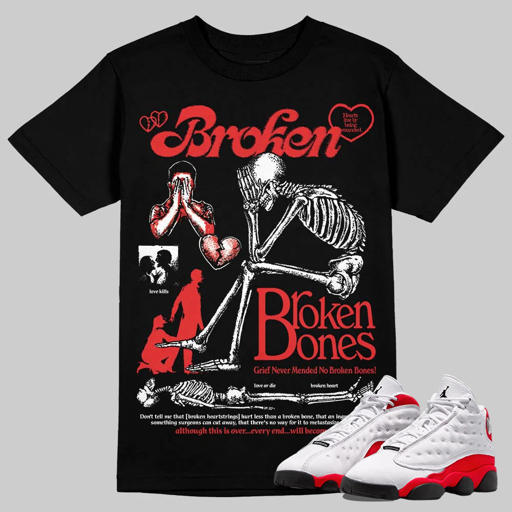 AJ 13 Chicago True Red Cherry T-Shirt Broken Bones Graphic