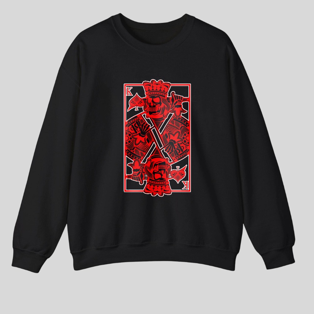 Red King Card Design With Crown And Crossed Swords tshirt 100% cotton