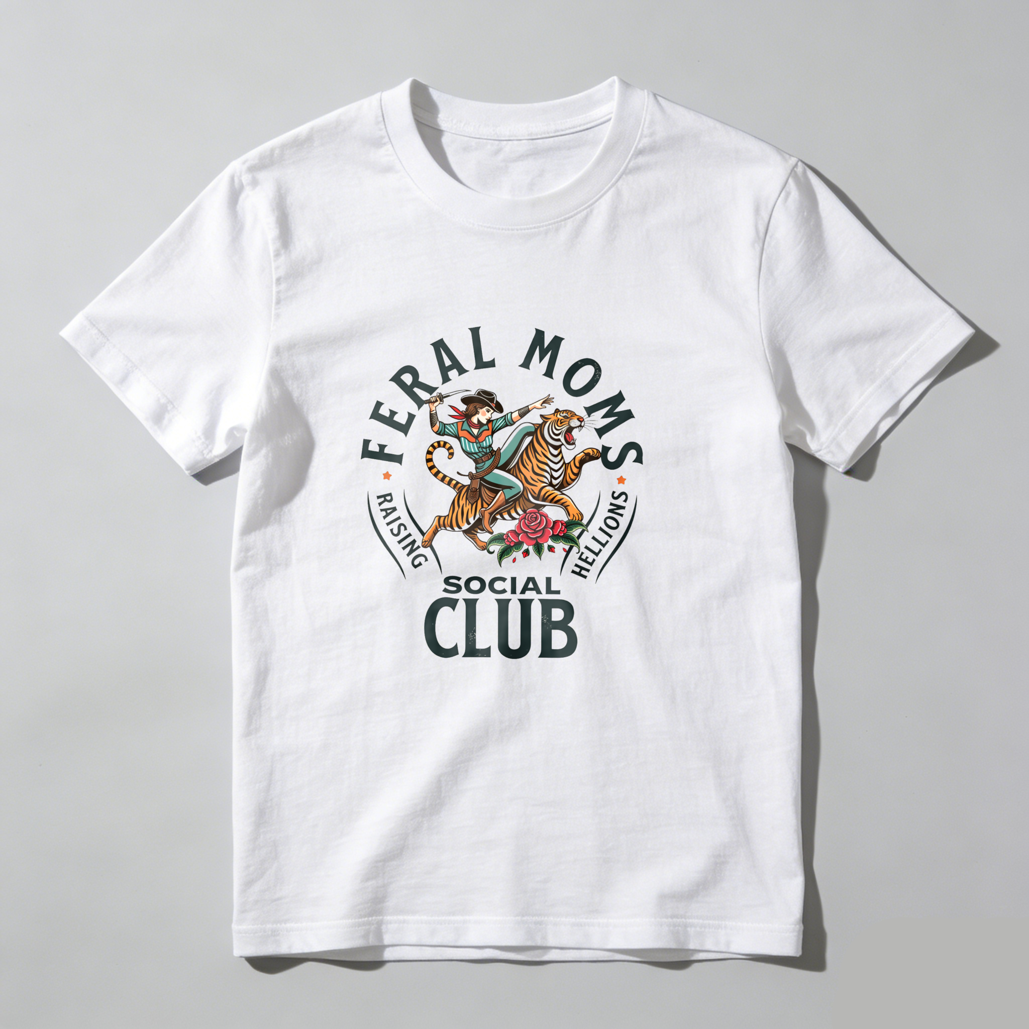 Feral Moms Raising Hellions Social Club tshirt 100% cotton