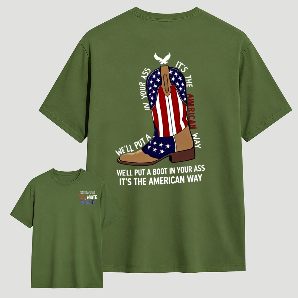 Eagle American Flag Cowboy Boots Graphic T-Shirt