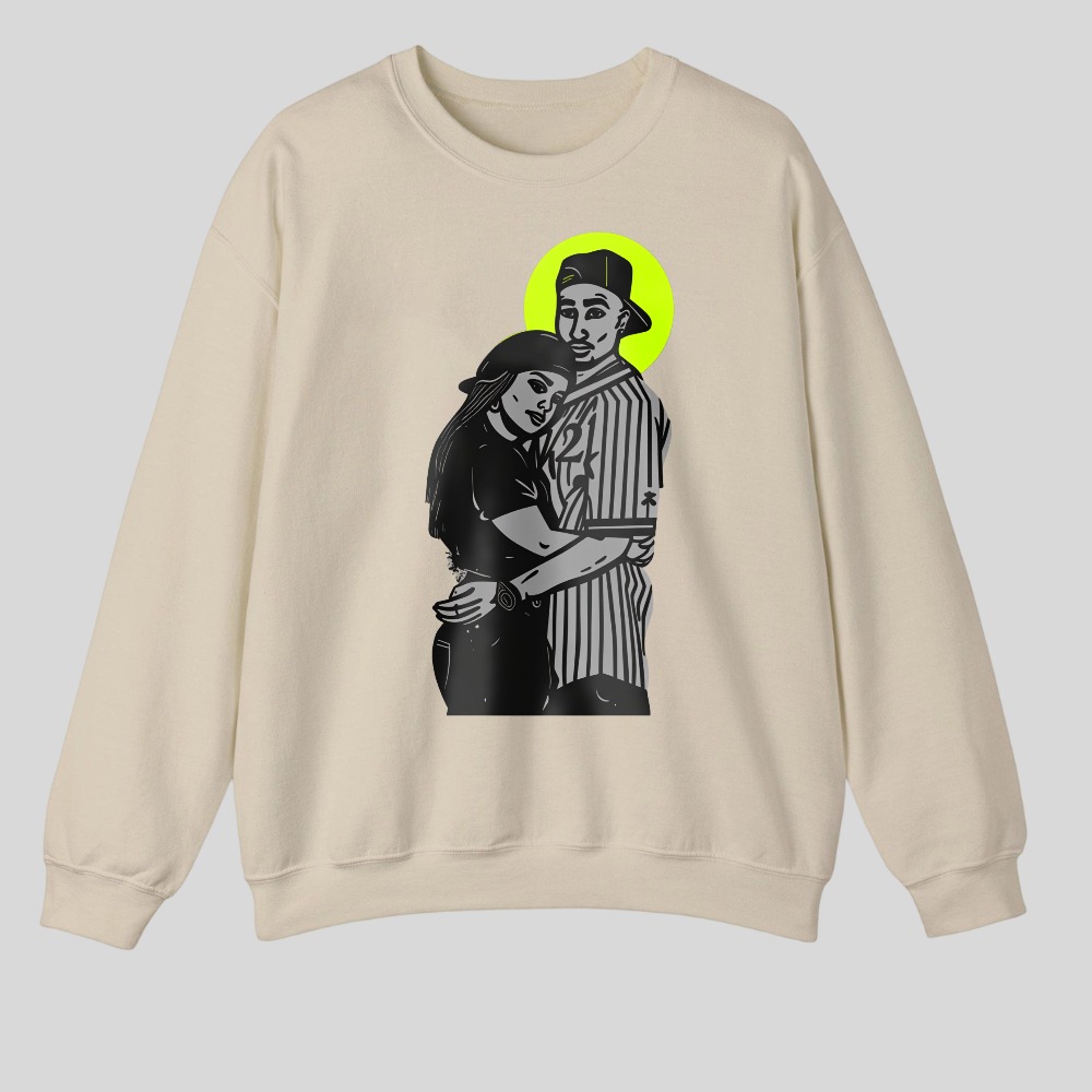 Couple Embracing With Neon Halo Background tshirt 100% cotton
