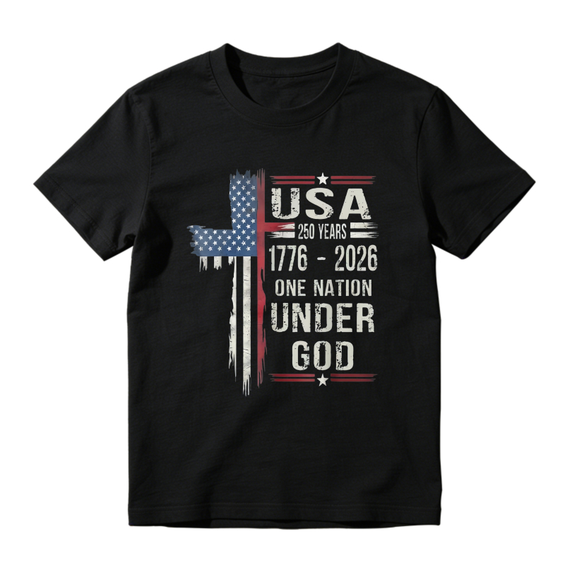 Usa Flag Cross 250 Years 1776 2026 One Nation Under God Unisex Classic T-shirt