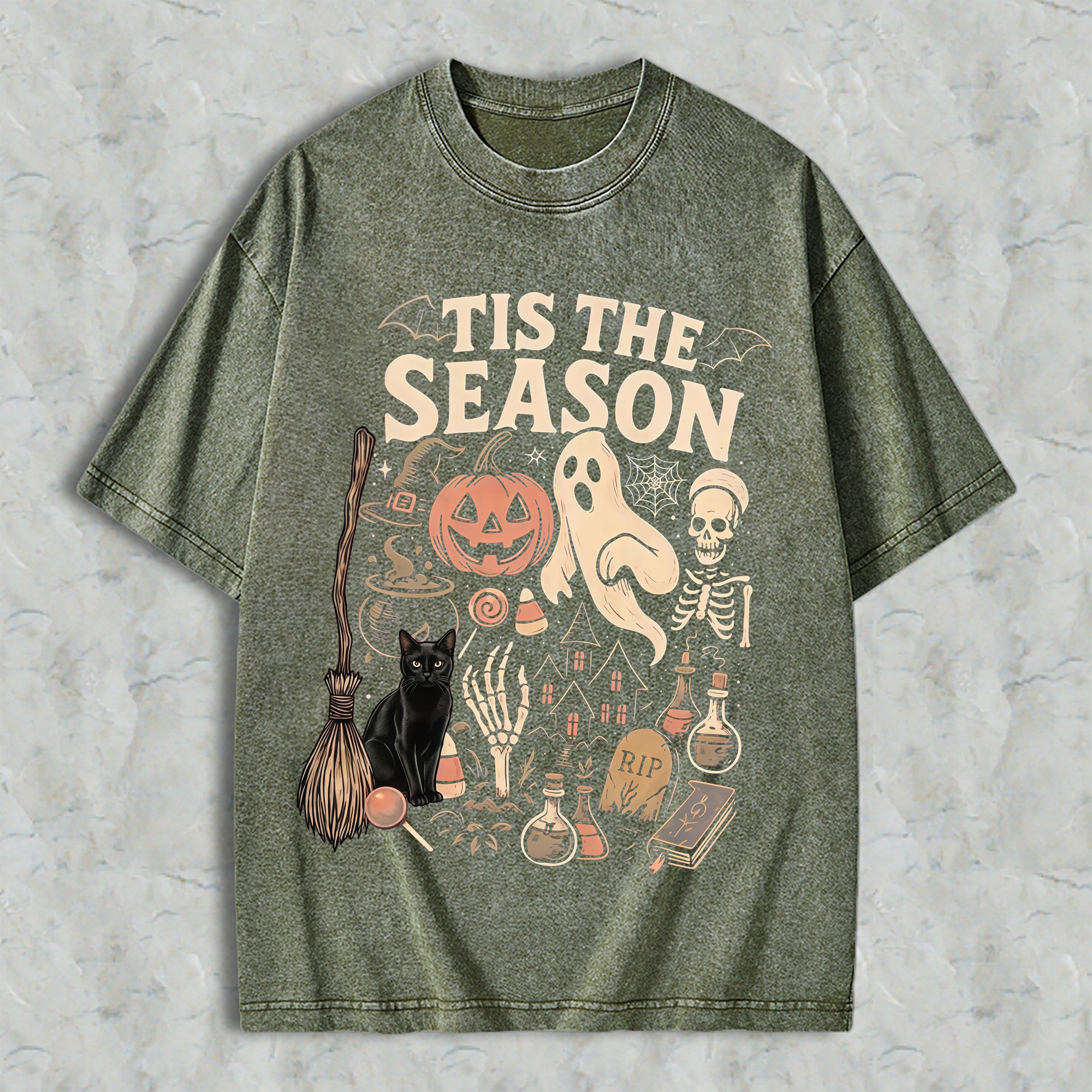Tis The Season Halloween Comfort Colors Shirt, Ghost Pumpkin Black Cat Graphic Tee