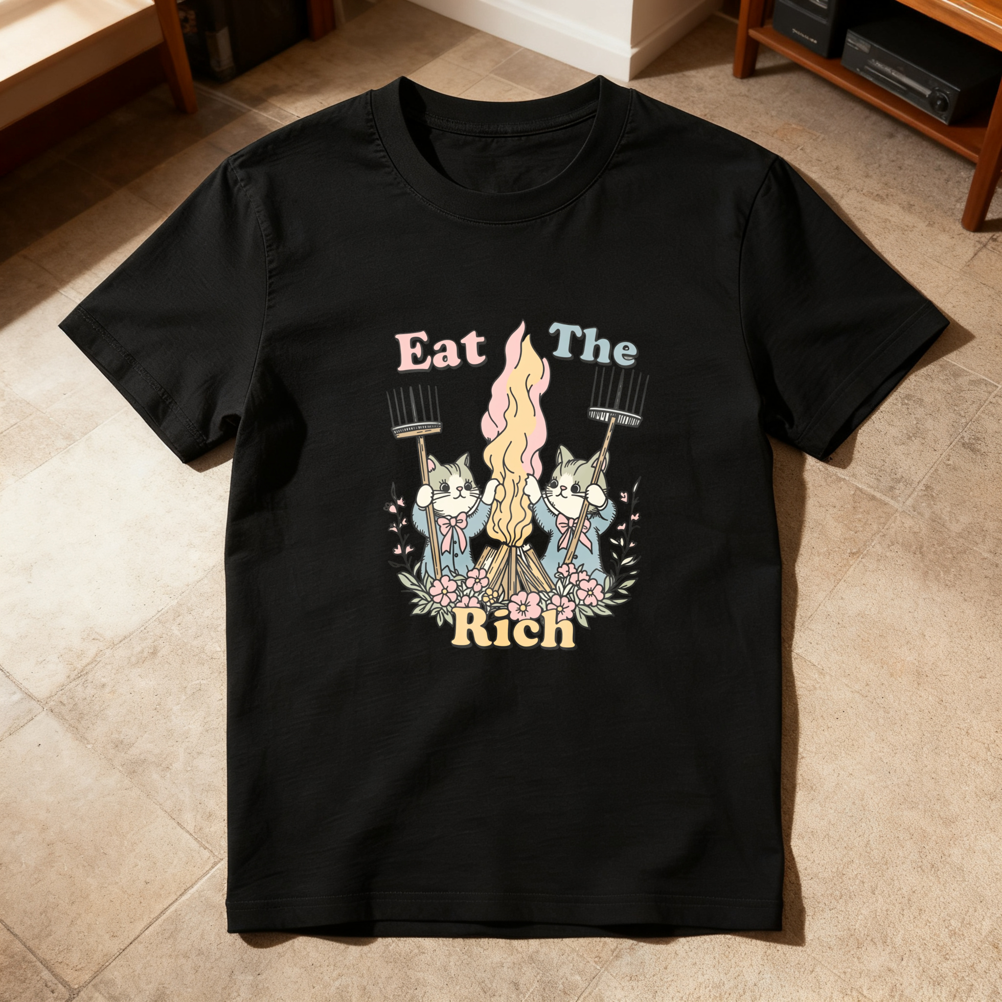 Eat The Rich Cats With Rakes And Fire tshirt 100% cotton