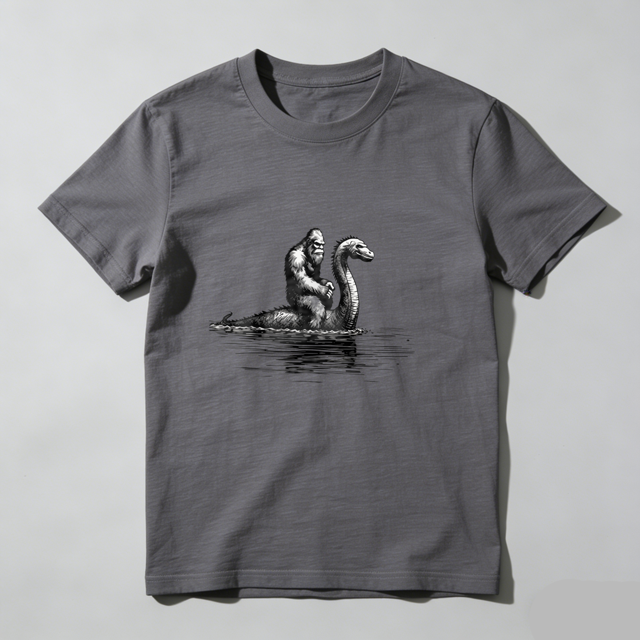 Bigfoot Riding Sea Serpent tshirt 100% cotton