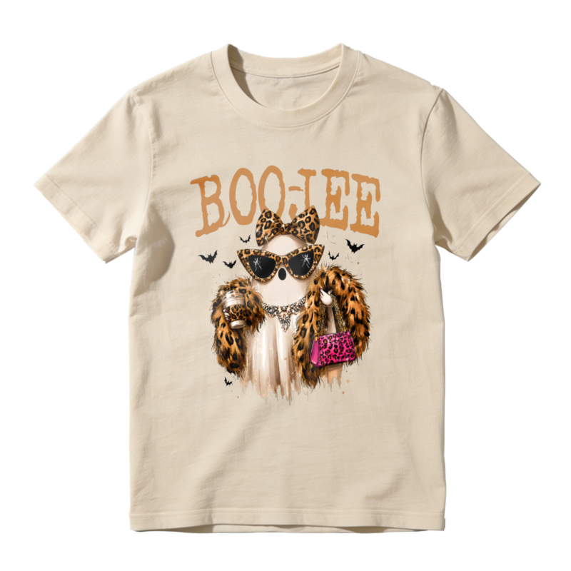 Boojee Leopard Print Ghost With Sunglasses And Pink Handbag Graphic T-shirt