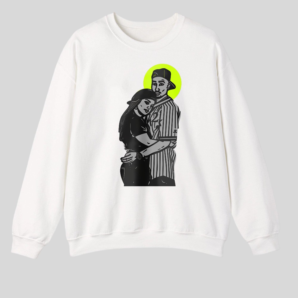 Couple Embracing With Neon Halo Background tshirt 100% cotton
