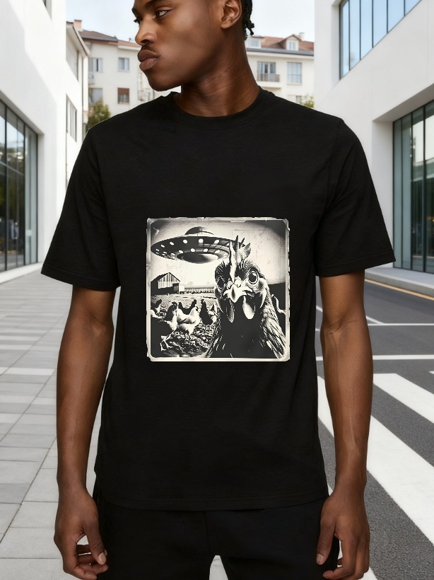 Chicken Abducted By Ufo Farm Scene tshirt 100% cotton