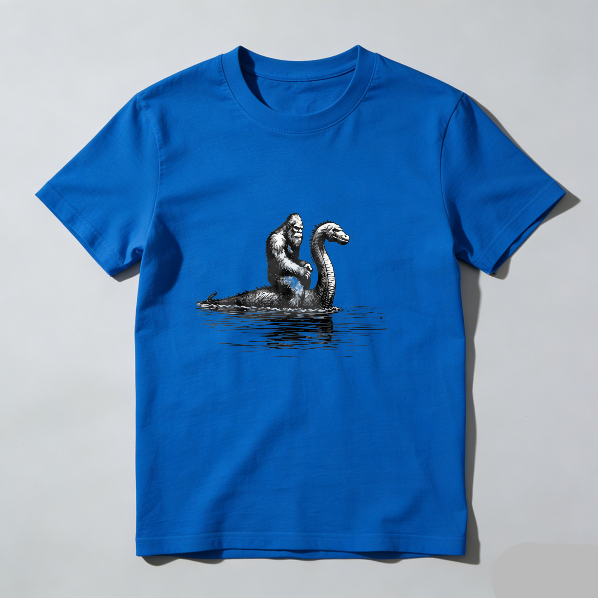 Bigfoot Riding Sea Serpent tshirt 100% cotton