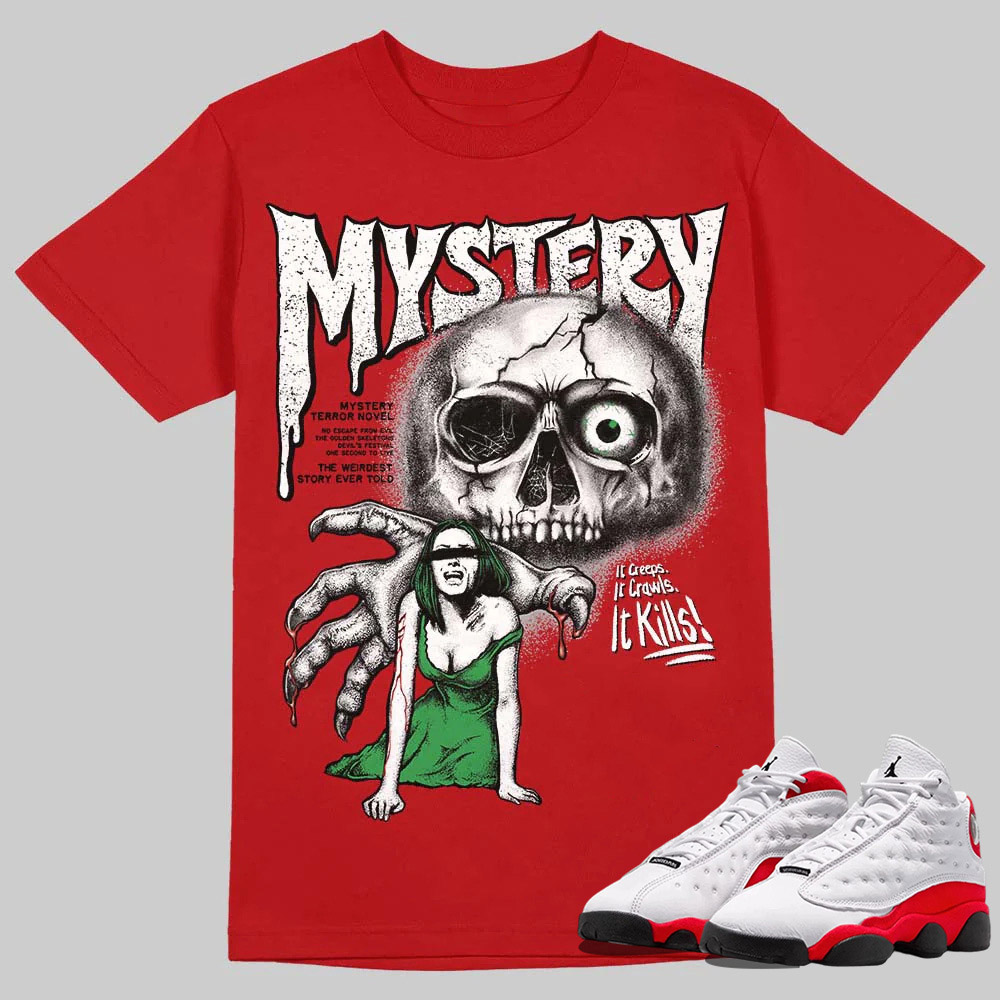 AJ 13 Chicago True Red Cherry T-Shirt Mystery Ghostly Grasp Graphic