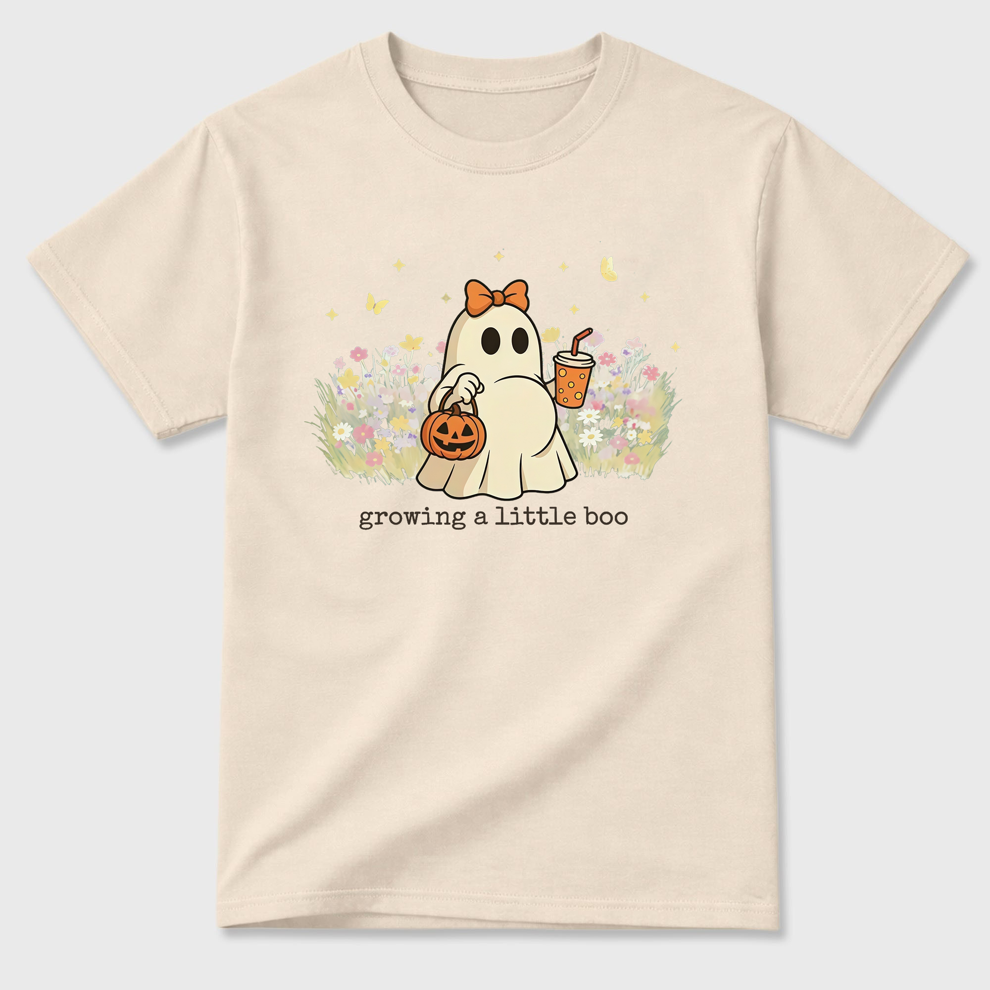 Growing A Little Boo Cute Ghost T Shirt Floral Halloween Pregnancy Graphic Tee