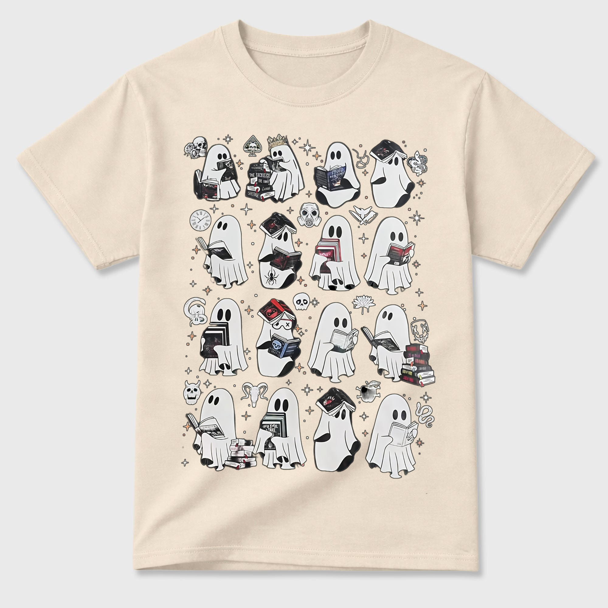 Cute Spooky Reading Ghosts T Shirt Book Lover Halloween Graphic Tee