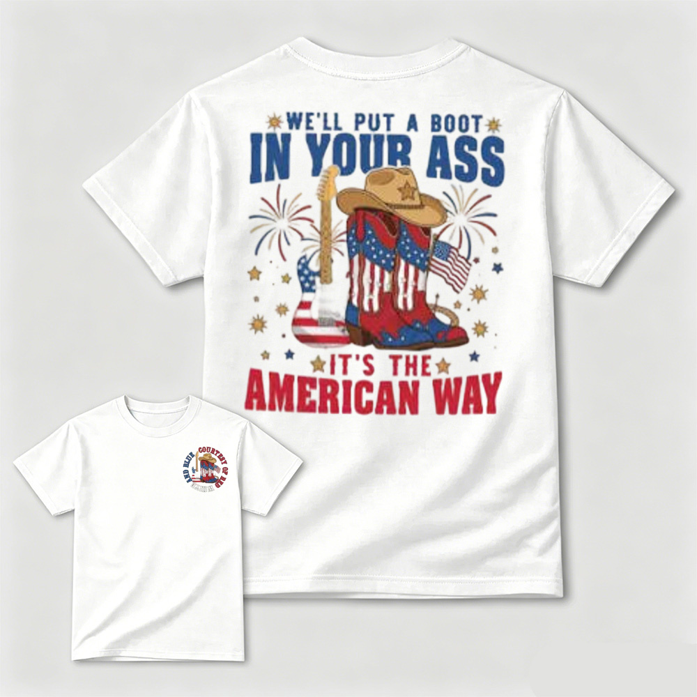 Patriotic Cowboy Boots Guitar Fireworks T-Shirt