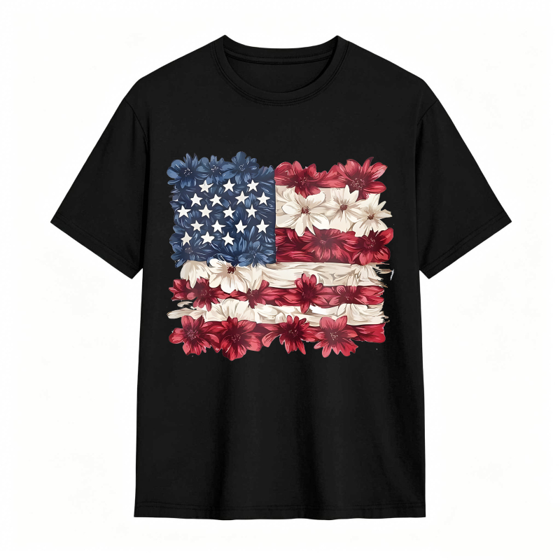 Floral American Flag Design T-shirt