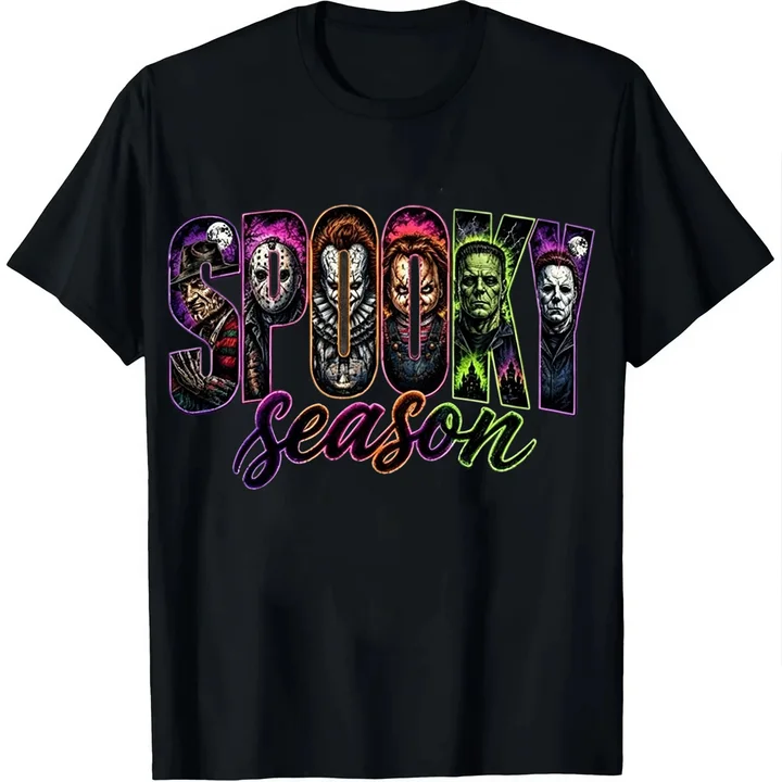  Halloween Shirt, Retro Scary Movie Graphic Tee, Vintage Horror Character T-Shirt