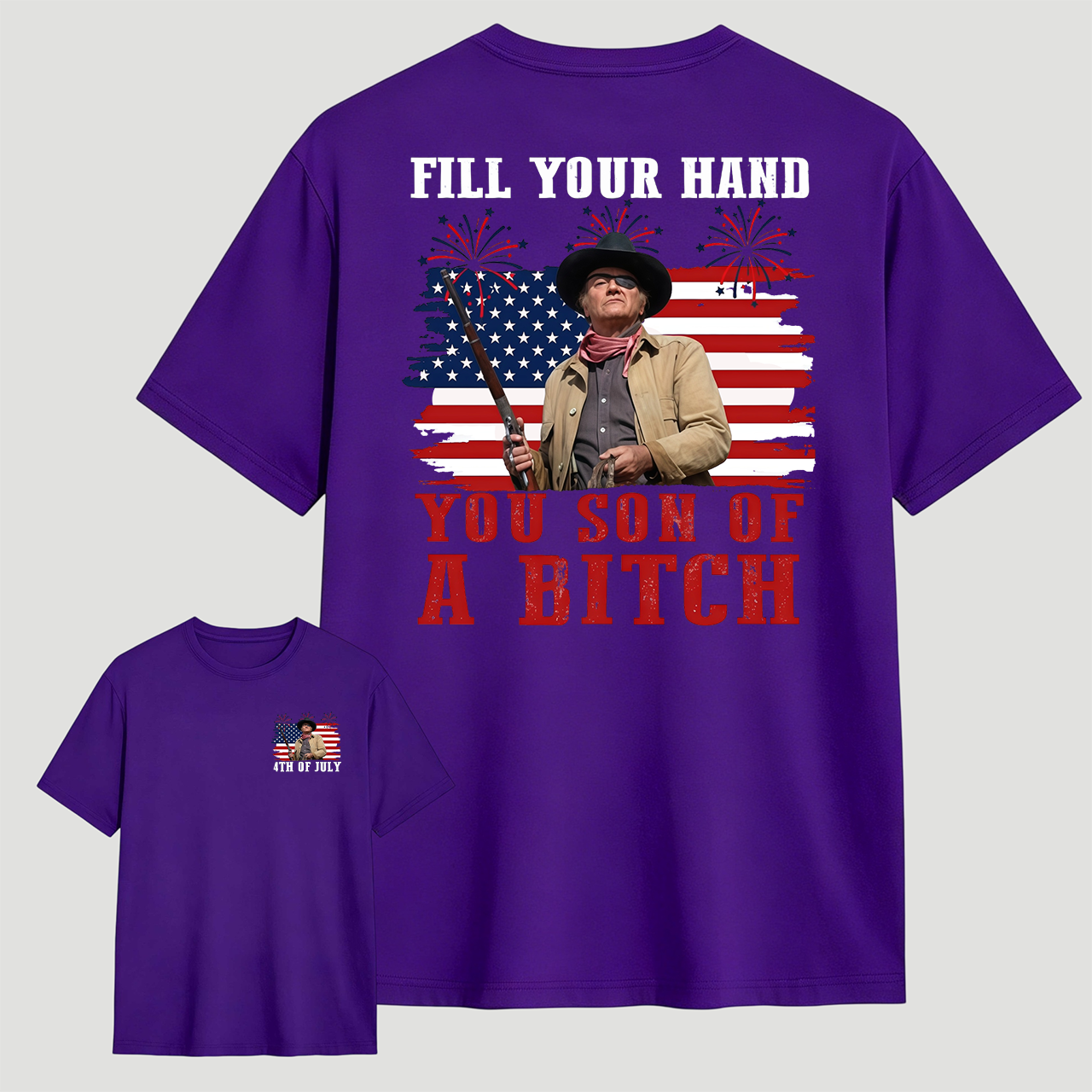 Funny Patriotic Cowboy Shirt for Men, Fill Your Hand USA Flag Graphic Tee, 4th of July Western Cowboy T-Shirt